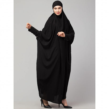 Long cuff ready to wear Jilbab in one piece- Black