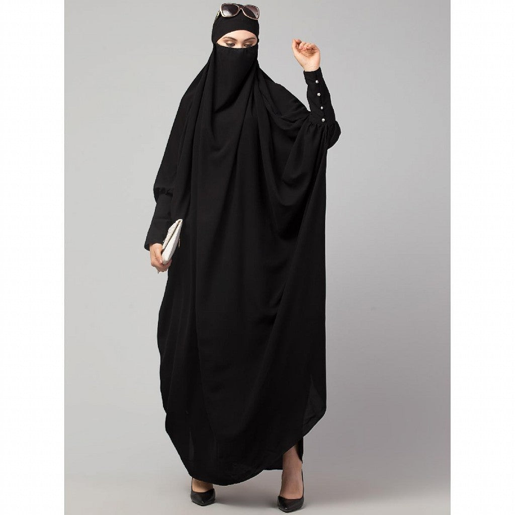 Long cuff ready to wear Jilbab in one piece- Black