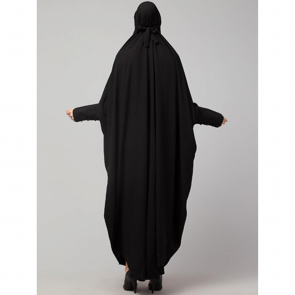 Long cuff ready to wear Jilbab in one piece- Black