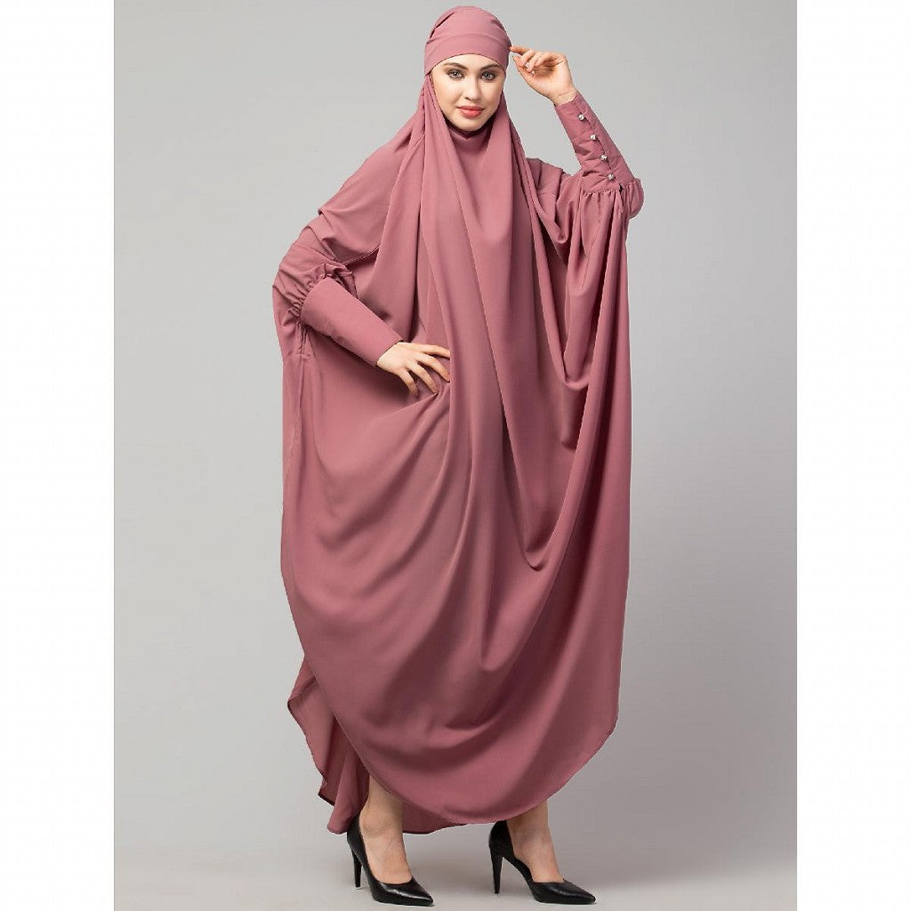 Long cuff ready to wear Jilbab in one piece- Mauve