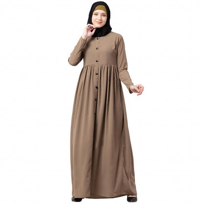 Front open abaya with pintucks- Beige