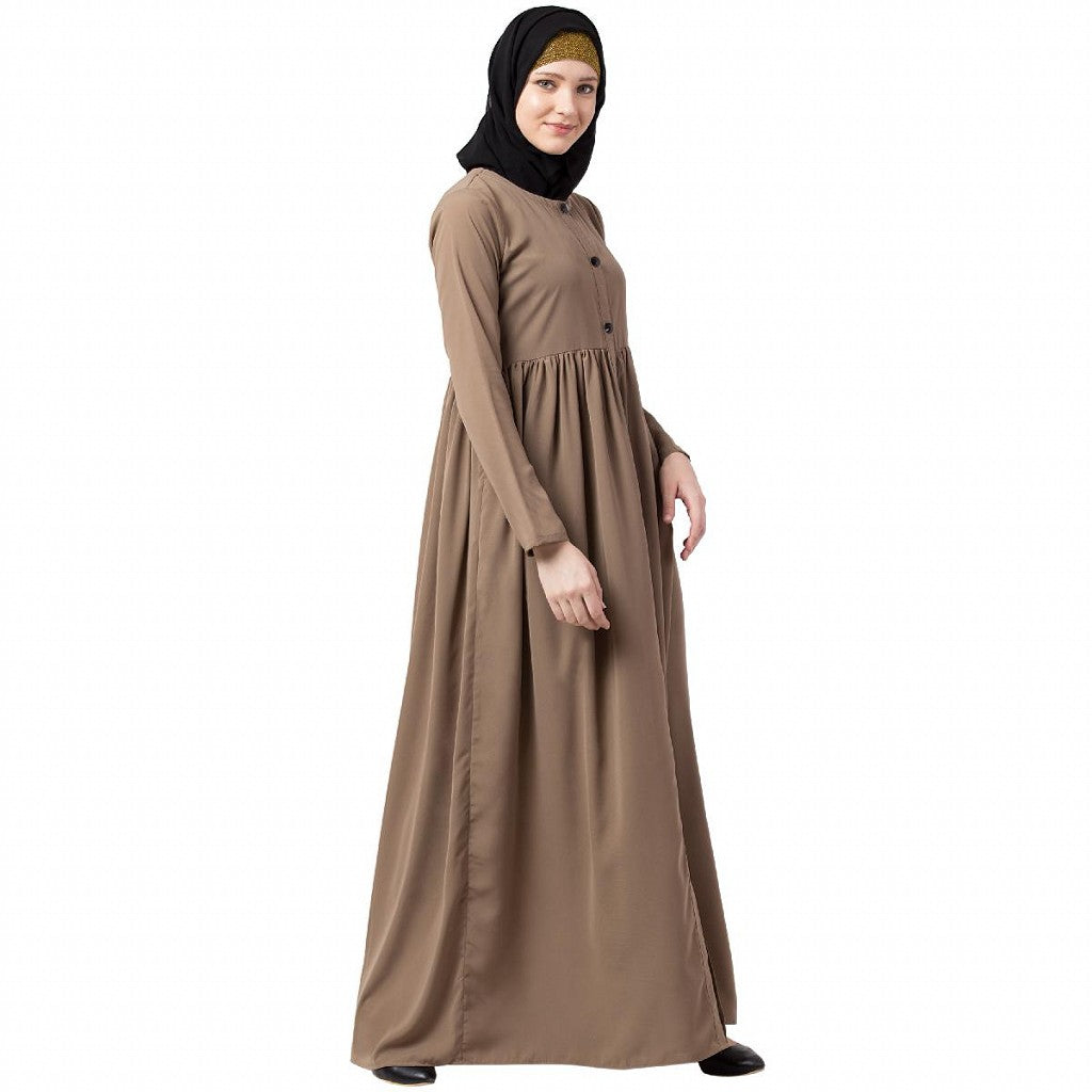 Front open abaya with pintucks- Beige