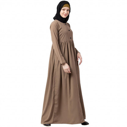 Front open abaya with pintucks- Beige