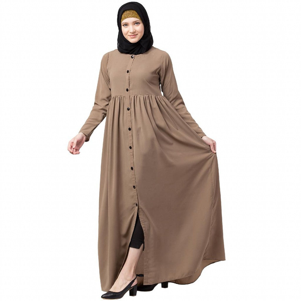 Front open abaya with pintucks- Beige