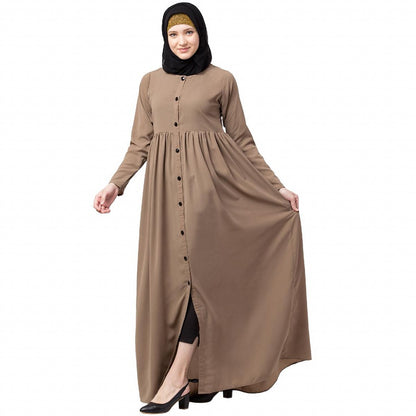 Front open abaya with pintucks- Beige
