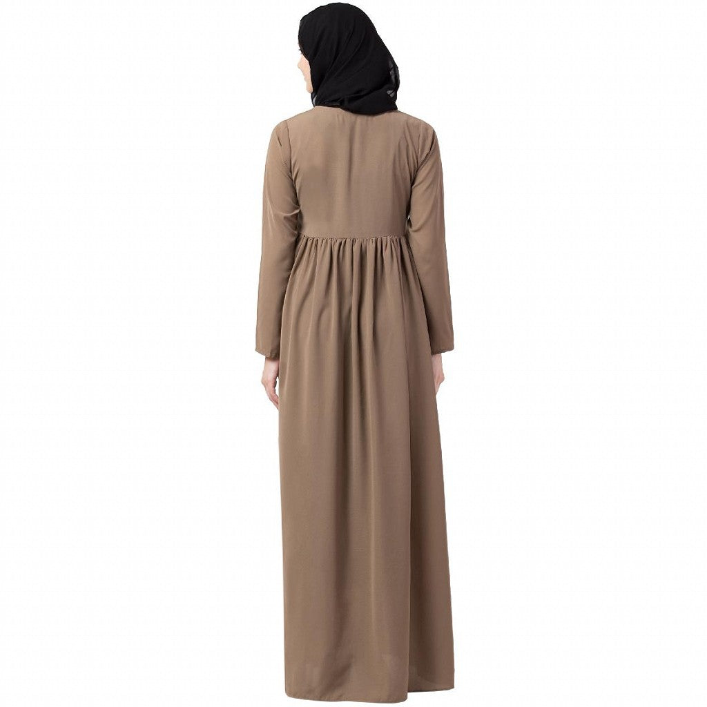 Front open abaya with pintucks- Beige