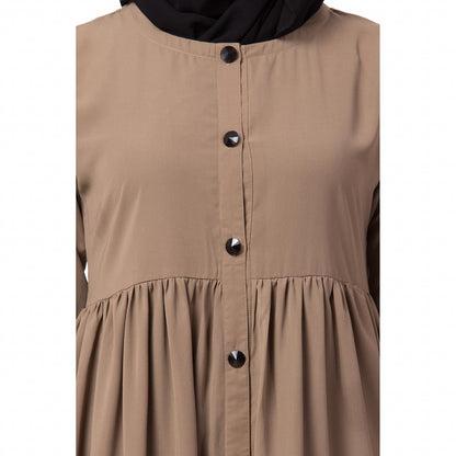 Front open abaya with pintucks- Beige