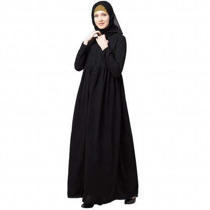 Front open abaya with pintucks- Black