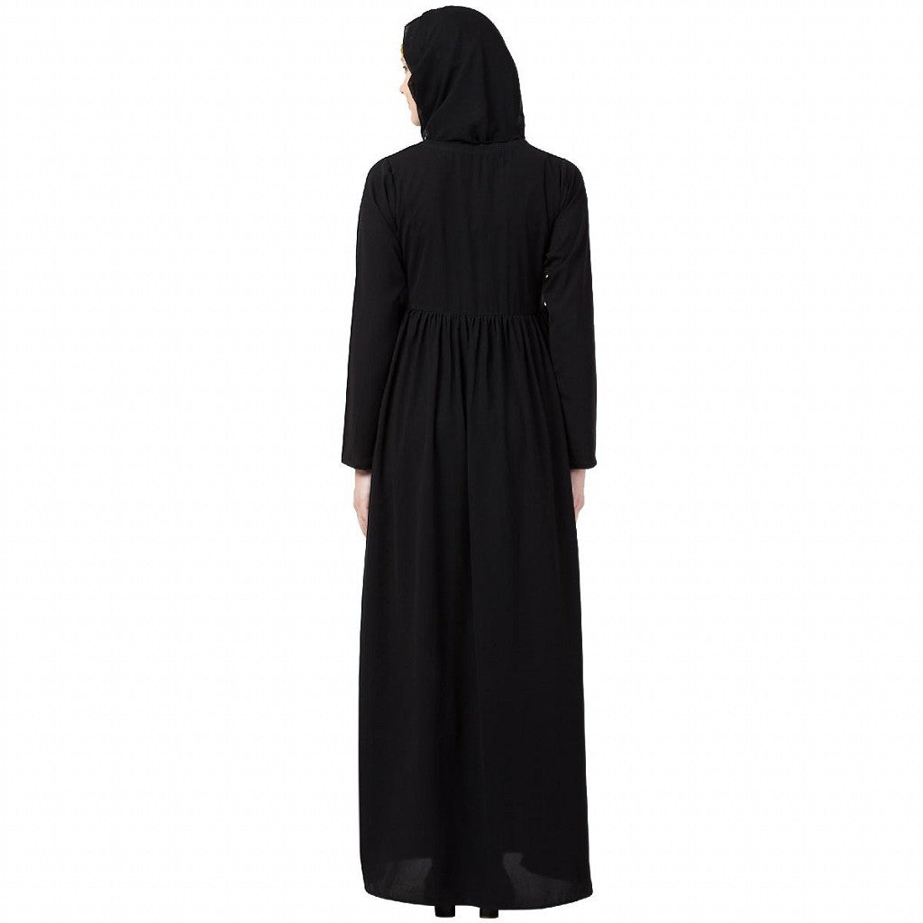 Front open abaya with pintucks- Black
