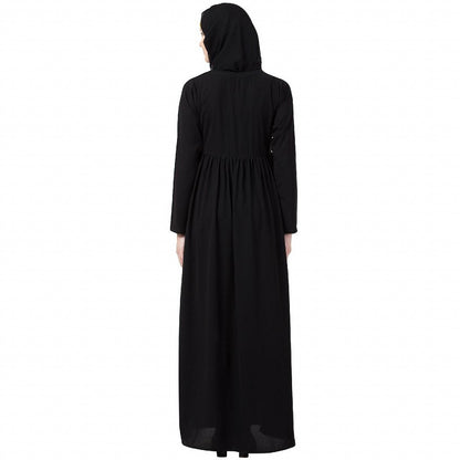Front open abaya with pintucks- Black