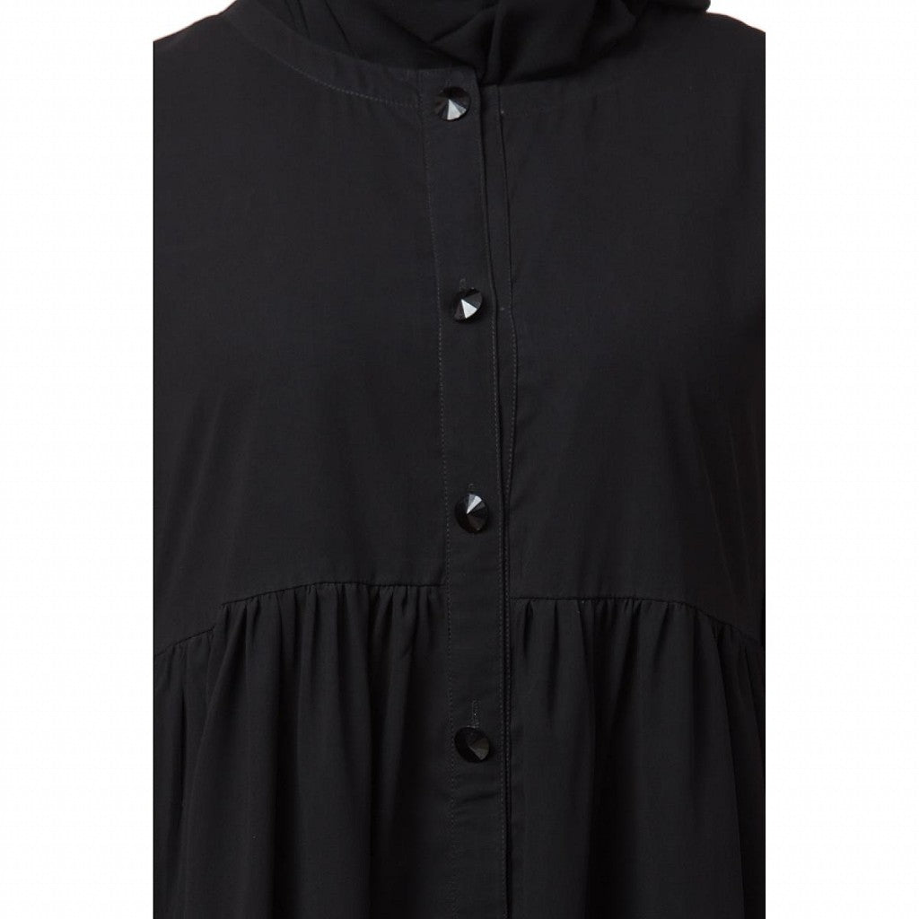 Front open abaya with pintucks- Black