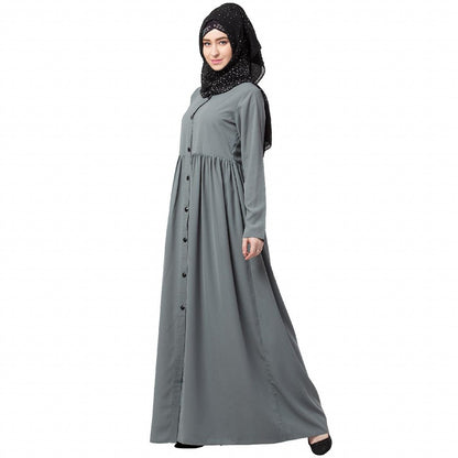 Front open abaya with pintucks- Grey
