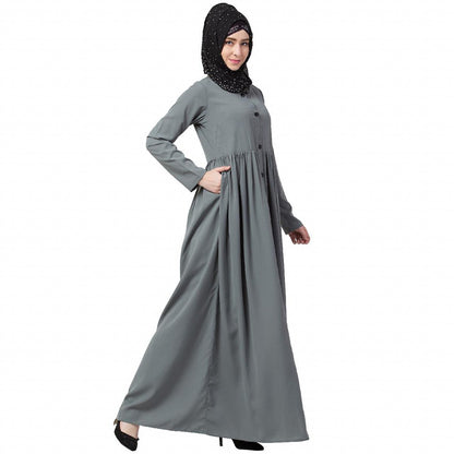 Front open abaya with pintucks- Grey
