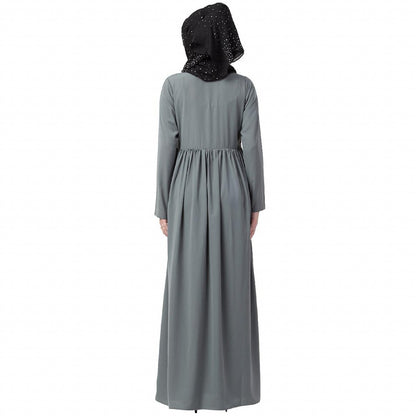 Front open abaya with pintucks- Grey