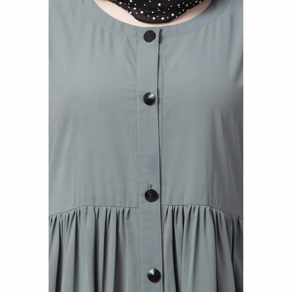 Front open abaya with pintucks- Grey