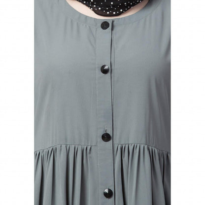 Front open abaya with pintucks- Grey