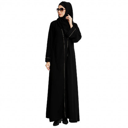 Front open abaya with piping work- Black