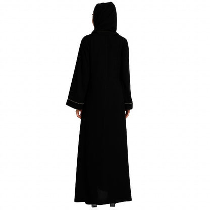Front open abaya with piping work- Black