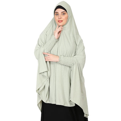 stretchable Jersey smoking at sleeve prayer khimar Hijab - Sage Green