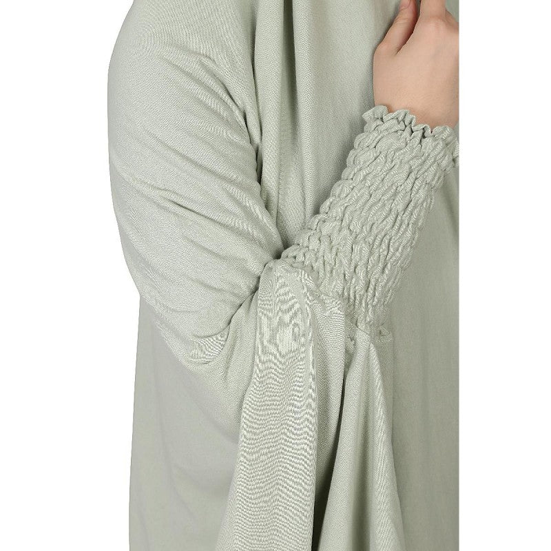 stretchable Jersey smoking at sleeve prayer khimar Hijab - Sage Green