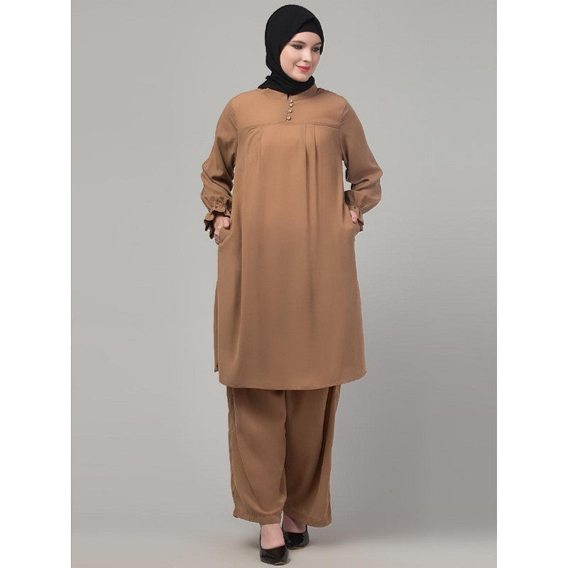 Matching Co-Ord set with puff sleeves-Skin Color