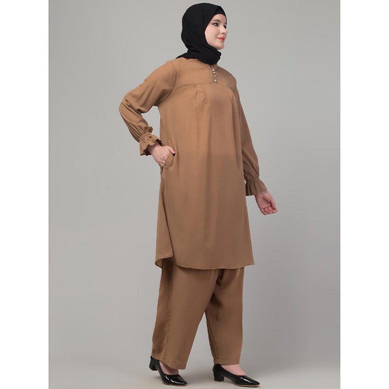 Matching Co-Ord set with puff sleeves-Skin Color