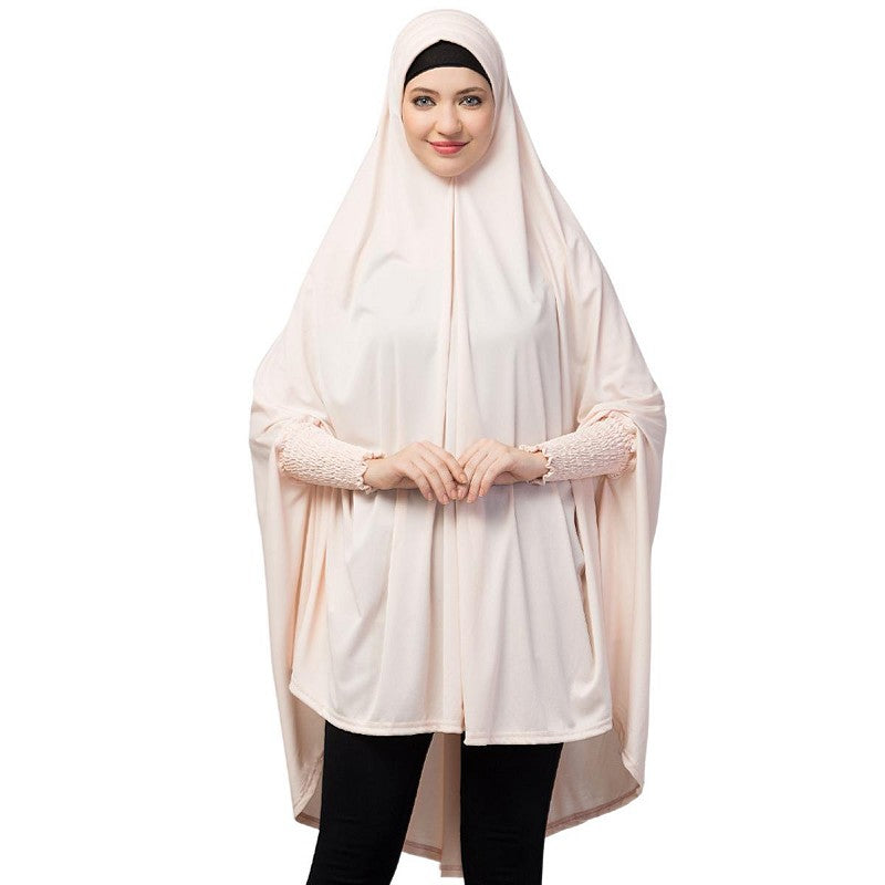 stretchable smoking at sleeve prayer khimar Hijab - Baby Pink