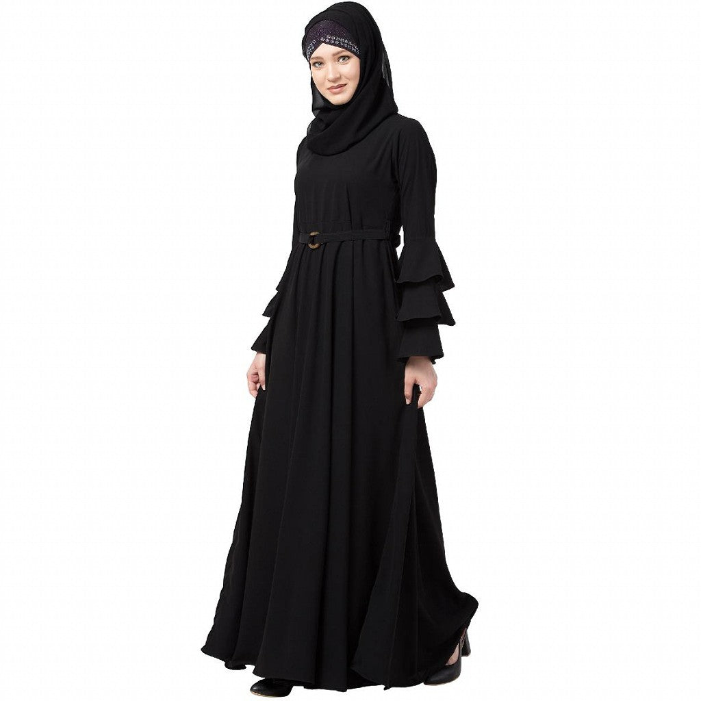 Umbrella abaya with bell sleeves- Black