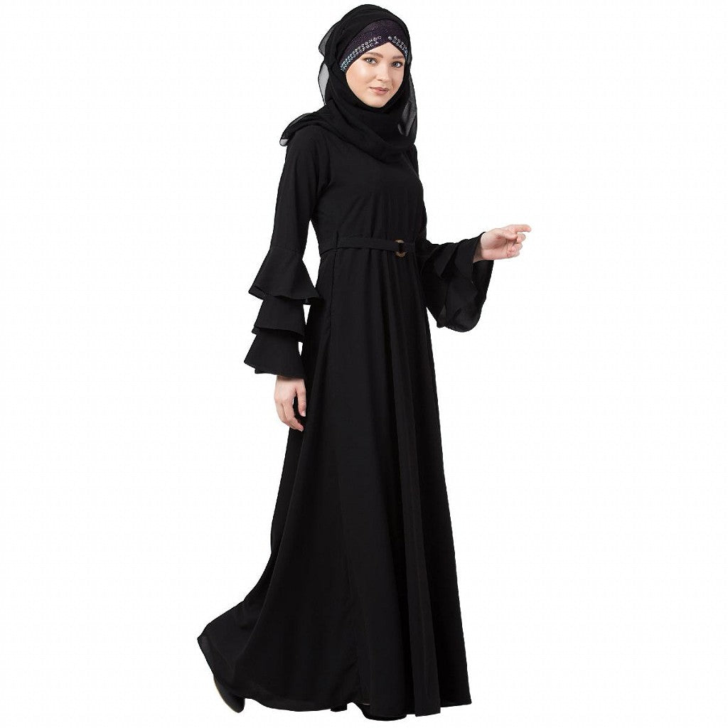 Umbrella abaya with bell sleeves- Black