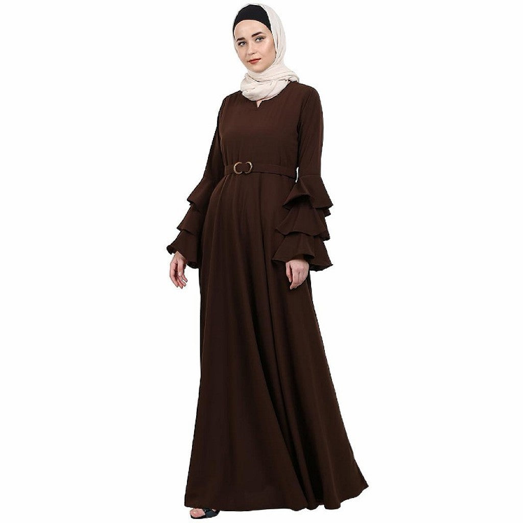 Umbrella abaya with bell sleeves- Coffee Brown