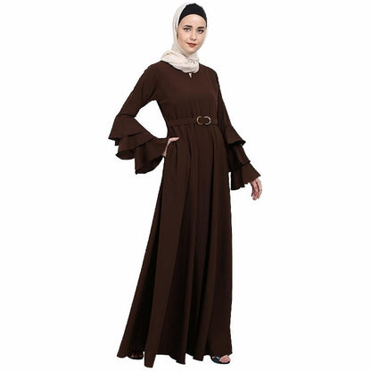 Umbrella abaya with bell sleeves- Coffee Brown