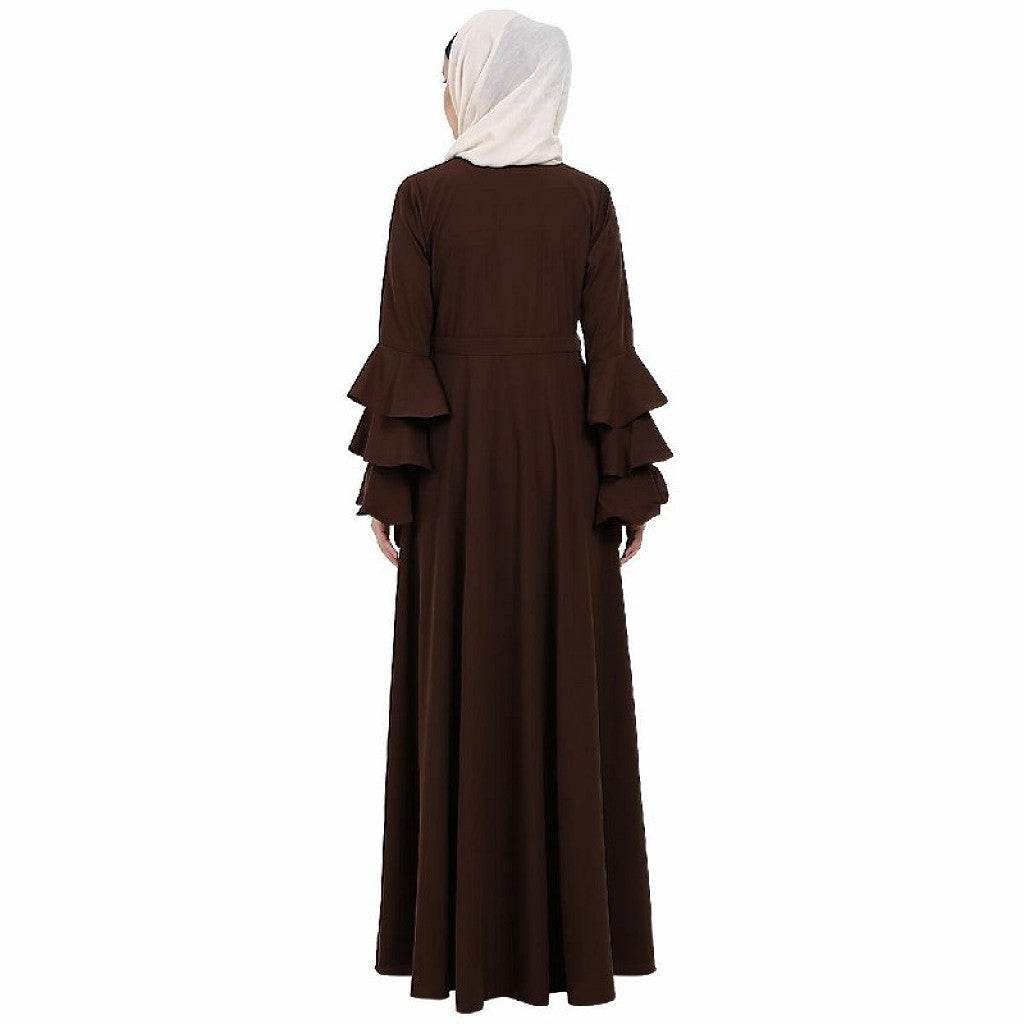 Umbrella abaya with bell sleeves- Coffee Brown