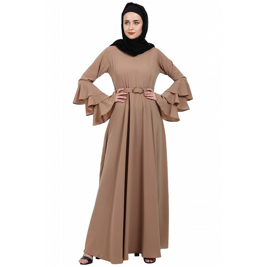Umbrella abaya with bell sleeves- Khaki