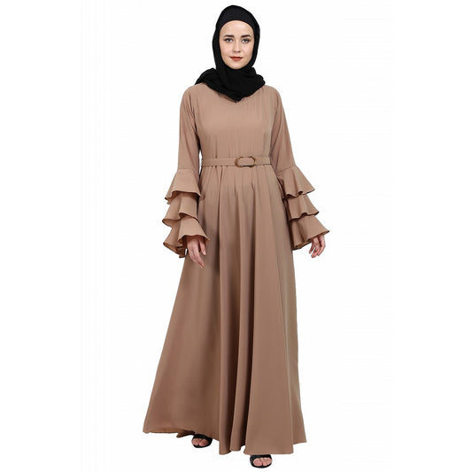 Umbrella abaya with bell sleeves- Khaki