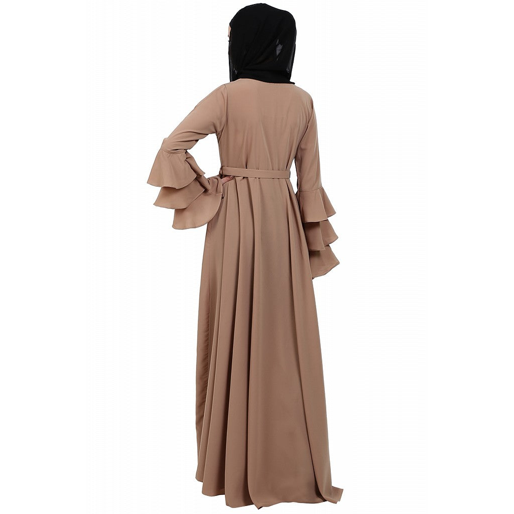 Umbrella abaya with bell sleeves- Khaki