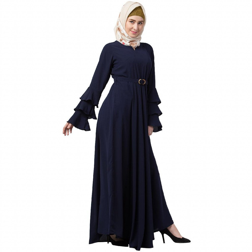 Umbrella abaya with bell sleeves- Navy Blue