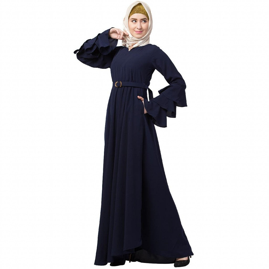 Umbrella abaya with bell sleeves- Navy Blue