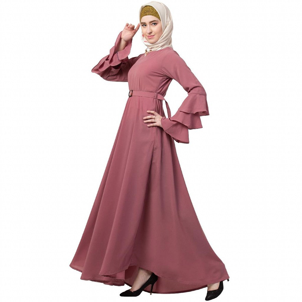 Umbrella abaya with bell sleeves- Puce Pink