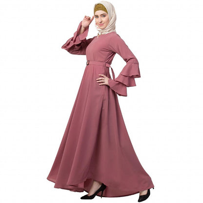 Umbrella abaya with bell sleeves- Puce Pink