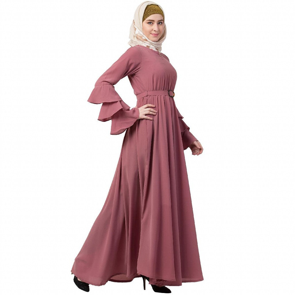 Umbrella abaya with bell sleeves- Puce Pink