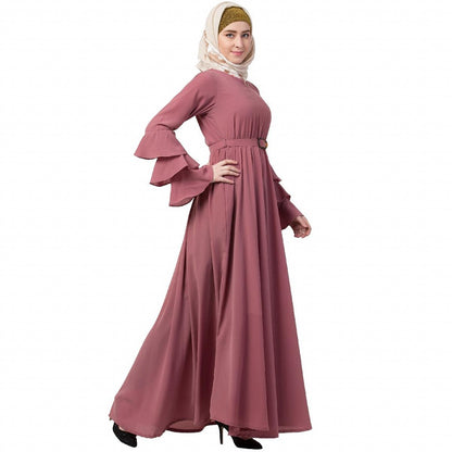 Umbrella abaya with bell sleeves- Puce Pink