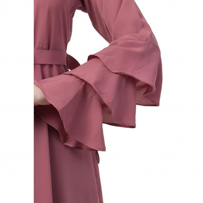 Umbrella abaya with bell sleeves- Puce Pink
