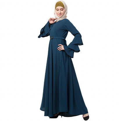 Umbrella abaya with bell sleeves- Teal Green