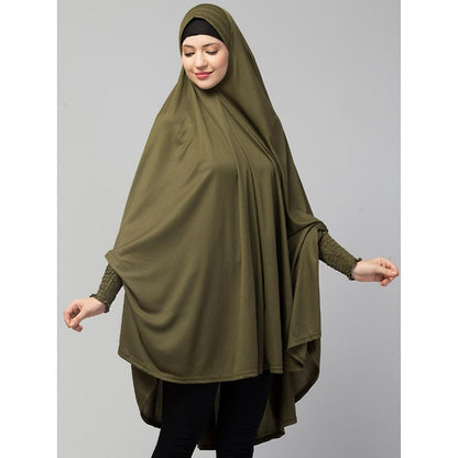 stretchable ruffle sleeve prayer khimar Hijab - Olive