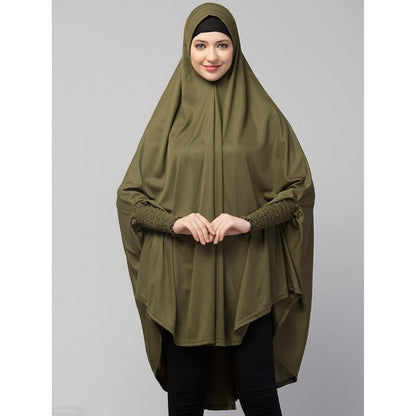 stretchable ruffle sleeve prayer khimar Hijab - Olive