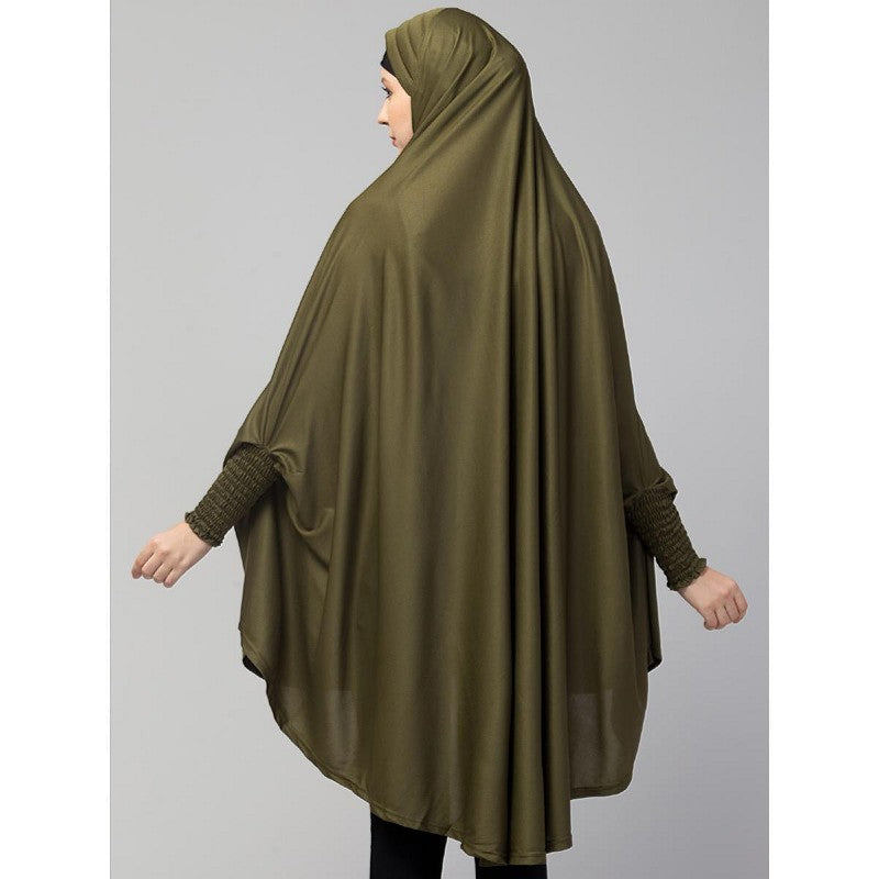 stretchable ruffle sleeve prayer khimar Hijab - Olive