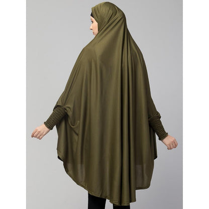 stretchable ruffle sleeve prayer khimar Hijab - Olive