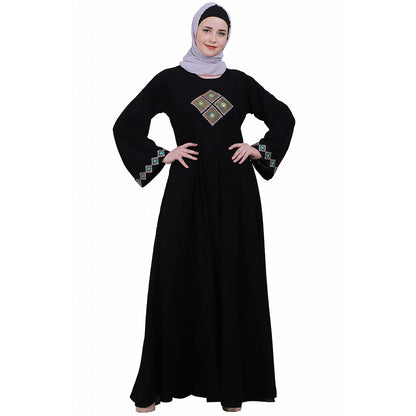 Emirates Umbrella abaya with embroidery work-Black