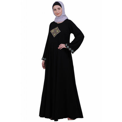 Emirates Umbrella abaya with embroidery work-Black
