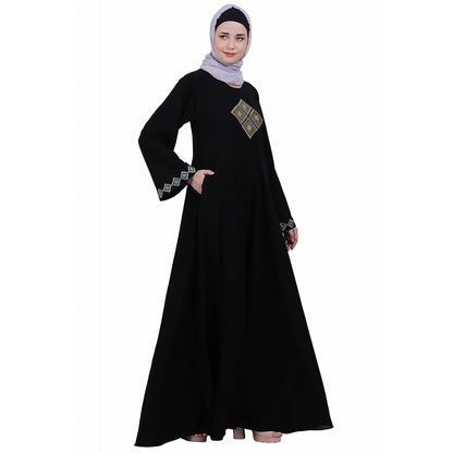 Emirates Umbrella abaya with embroidery work-Black